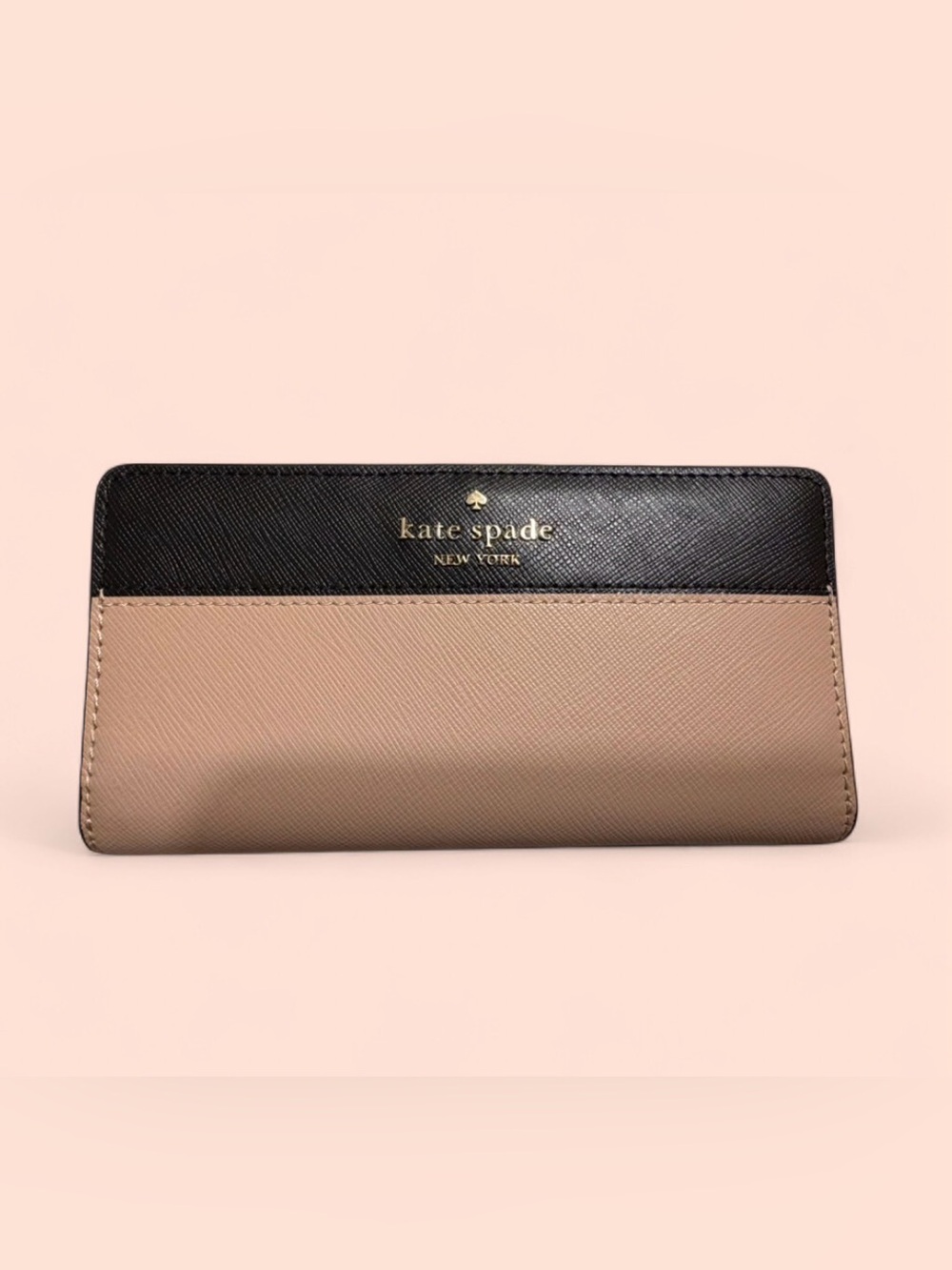 kate spade Blush Pink and Black Saffiano Zip Wallet